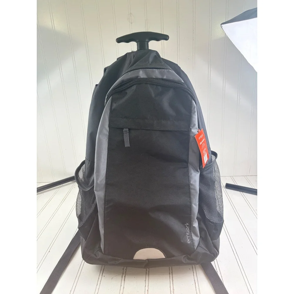 Embark Unisex Rolling Black Gray Travel School Backpack Bag NWT